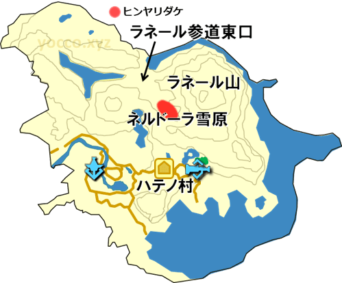 ラネール山のヒンヤリダケの生息場所の地図