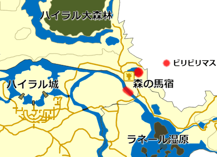 森の馬宿側のビリビリバスの生息場所の地図