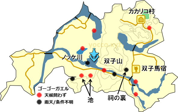 西ハテールのゴーゴーガエルの生息場所の地図