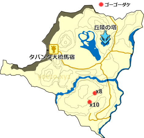 西ハテールのゴーゴーダケの生息場所の地図