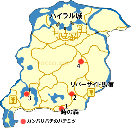 中央ハイラルのガンバリバチのハチミツのある場所の地図