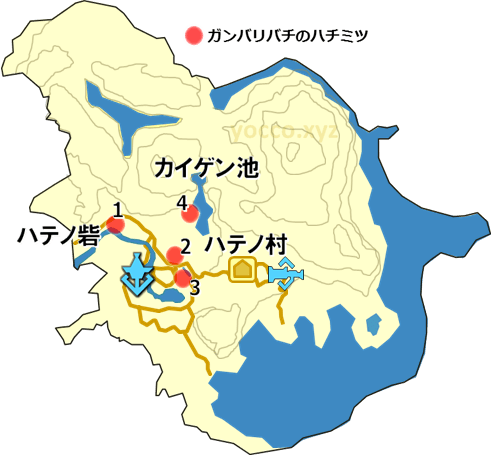 東ハテールのガンバリバチのハチミツのある場所の地図