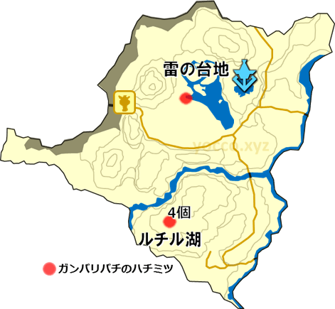 ハイラル丘陵のガンバリバチのハチミツのある場所の地図