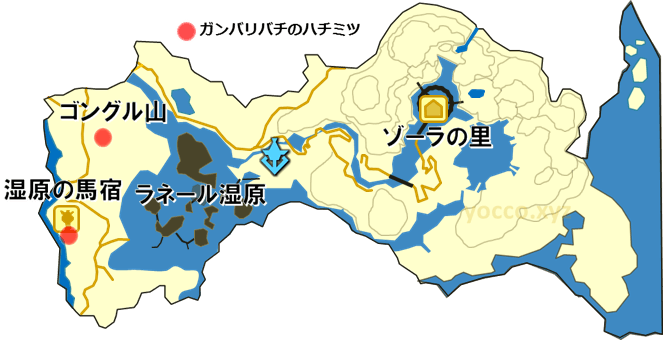 ラネール地方のガンバリバチのハチミツのある場所の地図