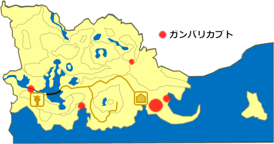 東ハテール(南)のガンバリカブトの生息場所の地図