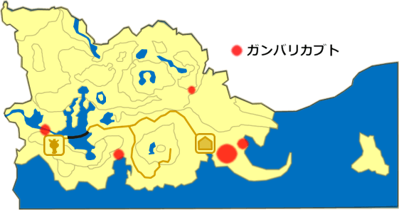 東ハテール（南）のガンバリカブトの生息場所の地図