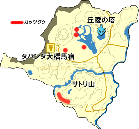 ハイラル丘陵のガッツダケの生息場所の地図