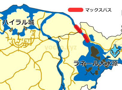 中央ハイラルとラネール方向への川のマックスバスの生息場所の地図