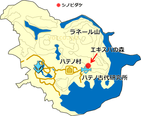 東ハテール地方のシノビダケの生息場所の地図