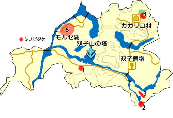 西ハテール地方のシノビダケの生息場所の地図