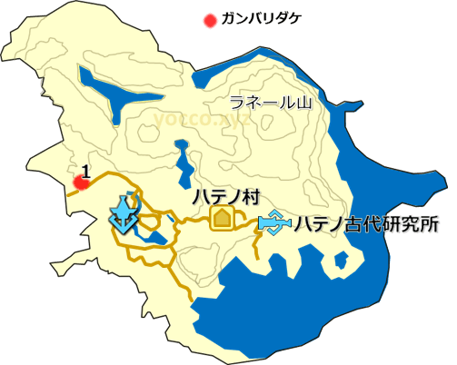 東ハテールのガンバリダケの生息場所の地図