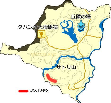 ハイラル丘陵のガンバリダケの生息場所の地図