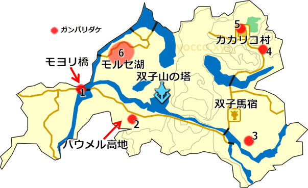 西ハテールのガンバリダケの生息場所の地図