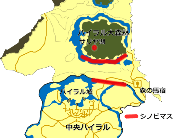 シノビマスの生息場所の地図