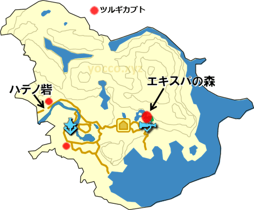 東ハテールのツルギカブトの生息場所の地図