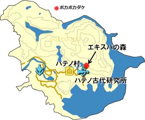 東ハテールのポカポカダケの生息場所の地図