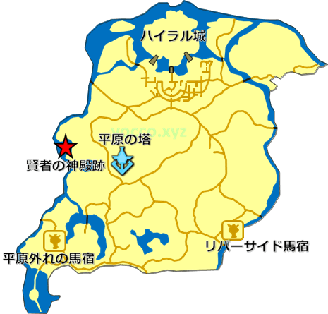 ミドナの冠がある場所（賢者の神殿跡）の地図