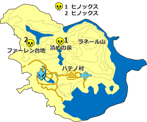 東ハテール地方のヒノックスの居場所の地図