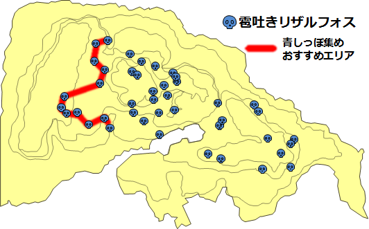 ゲルド高地の雹吐きリザルフォスの生息場所の地図